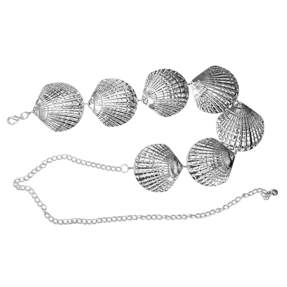 Textured Metal Seashell Link Waist Chain Belt