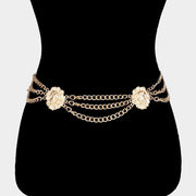 Double Lion Accented Draped Metal Chain Belt