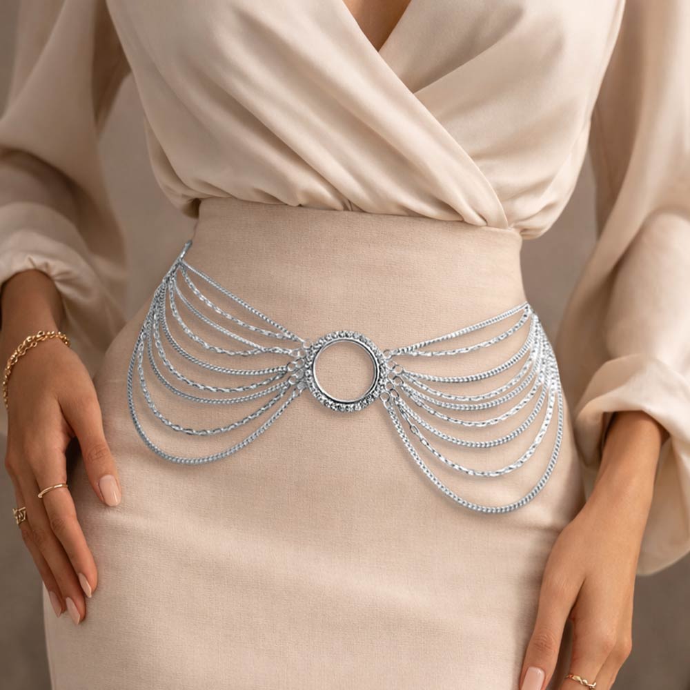Ring Centered Multi Layered Waist Chain Belt