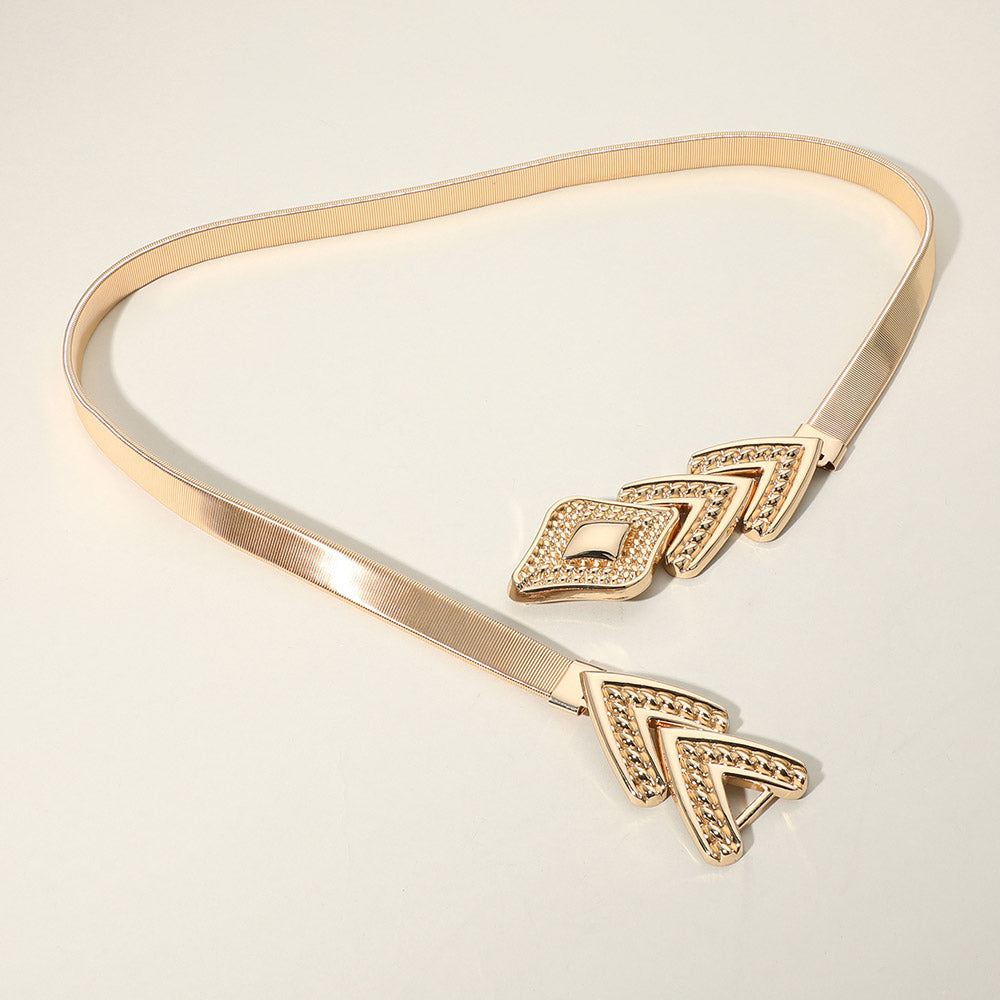 Abstract Buckle Accented Stretch Metal Waist Belt