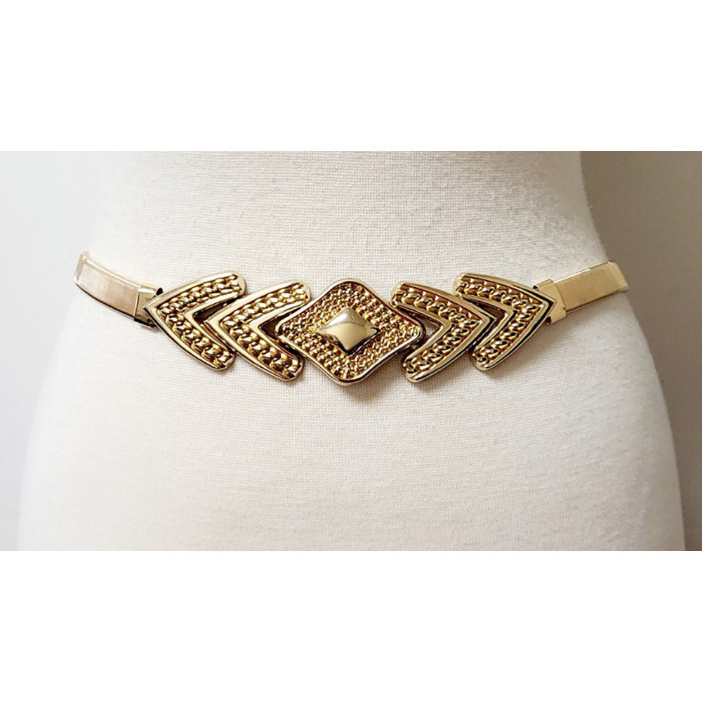 Abstract Buckle Accented Stretch Metal Waist Belt