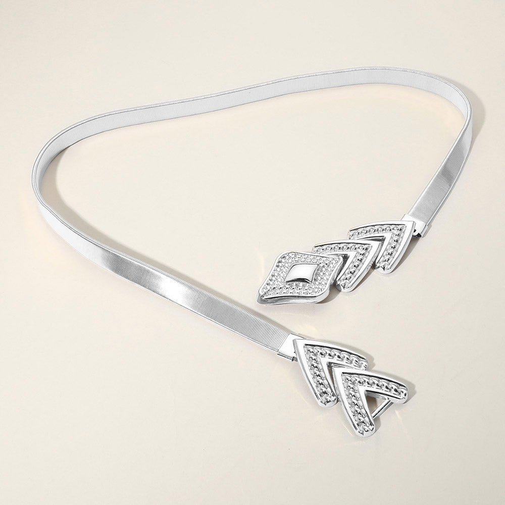 Abstract Buckle Accented Stretch Metal Waist Belt