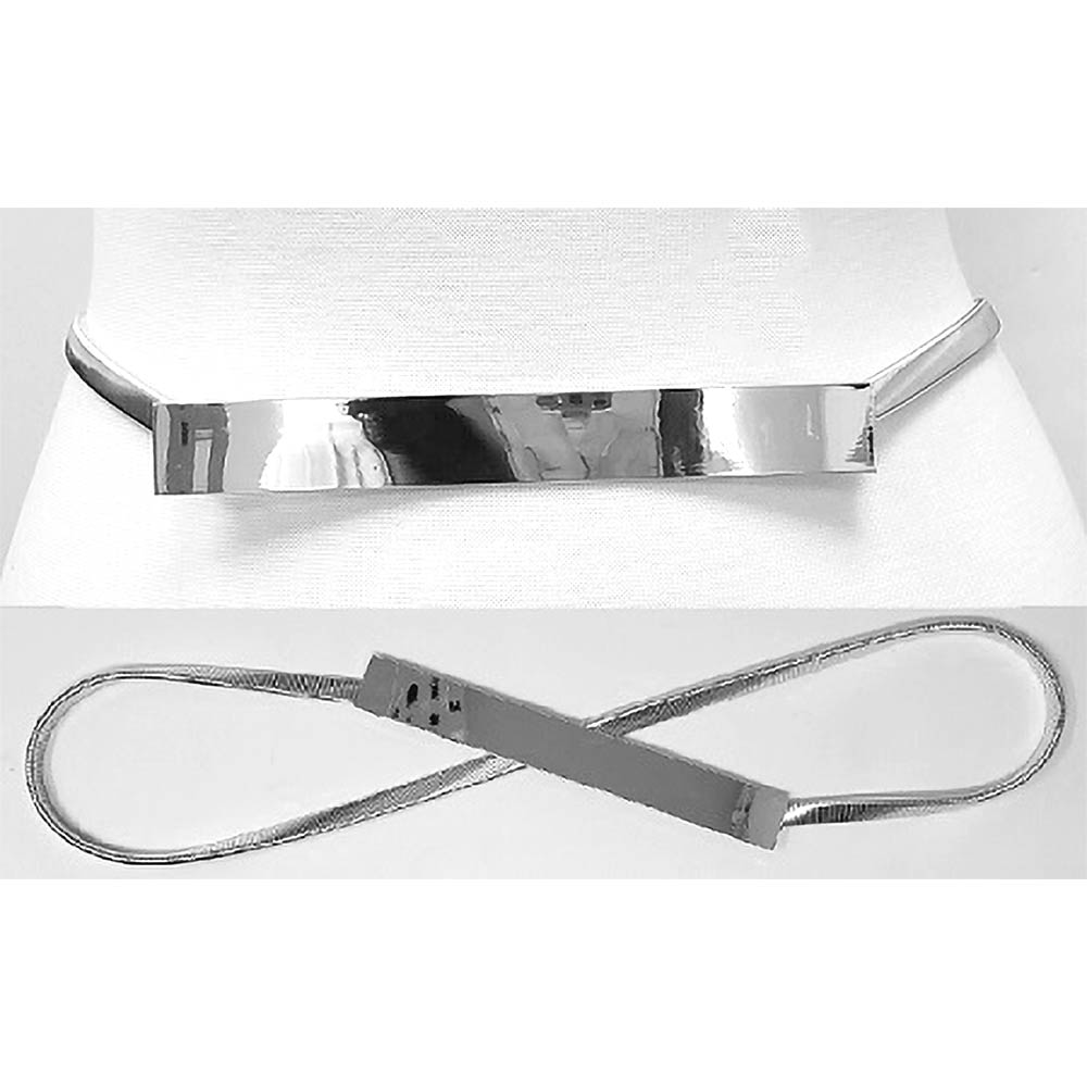 Sleek Metal Bar Buckle Accent Stretch Metal Belt