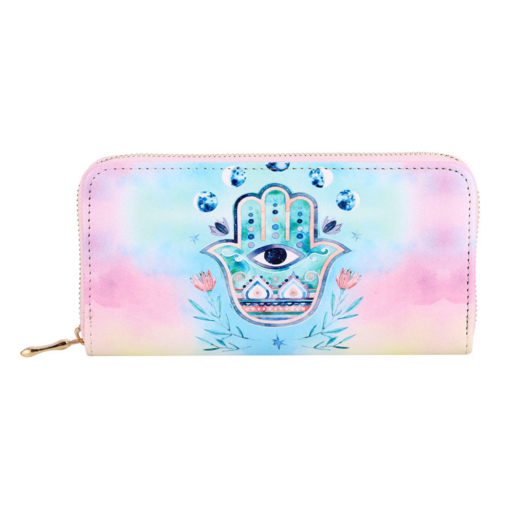Evil Eye Centered Hamsa Hand Flower Print Wallet