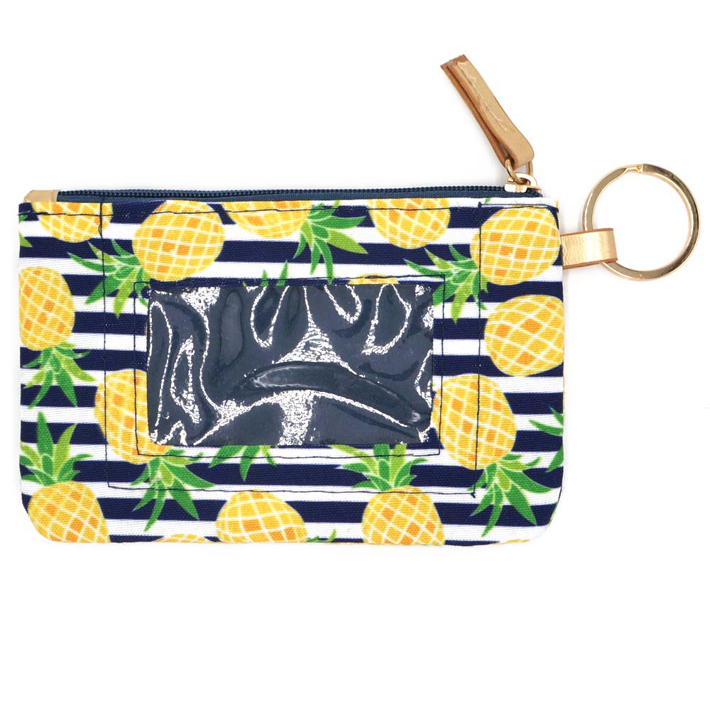 Pineapple Accented Striped ID Wallet Detachable Lanyard