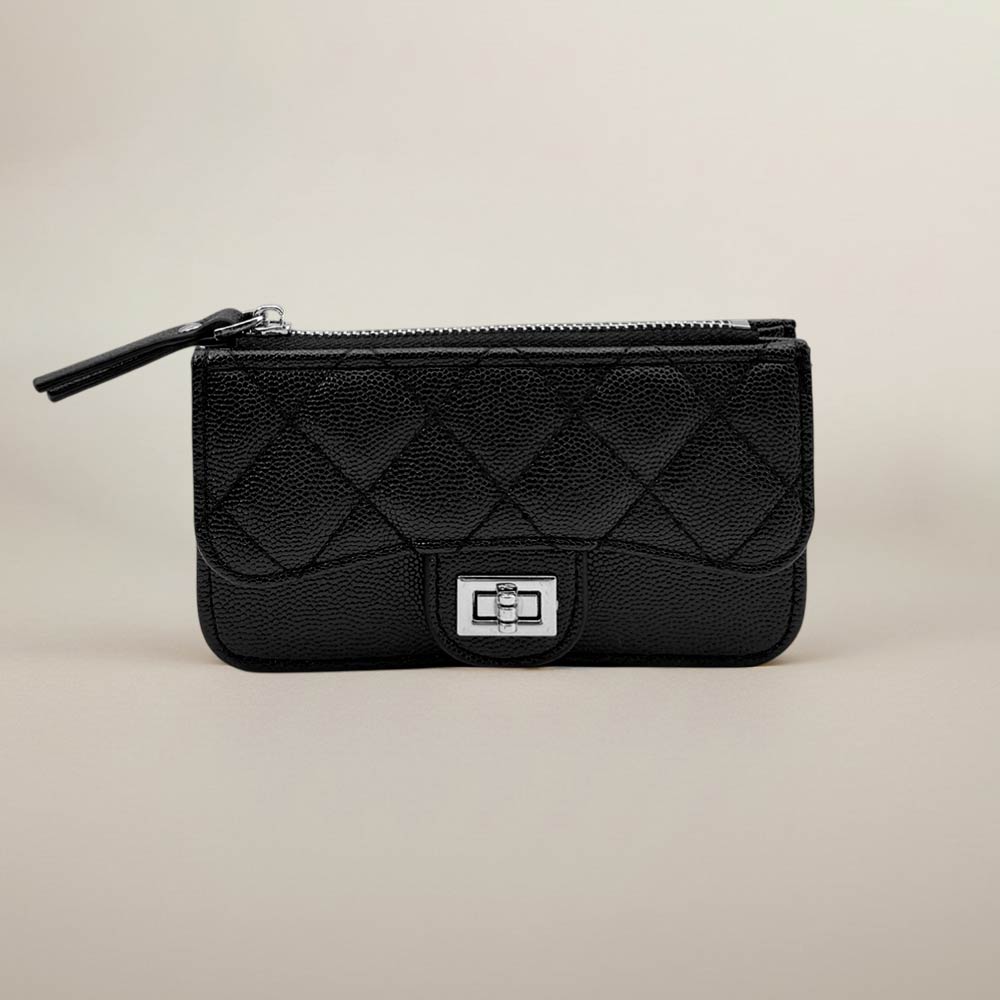 Quilted Faux leather Compact Card Holder Keychain Wallet