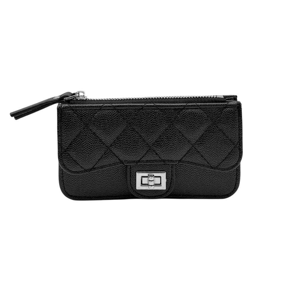Quilted Faux leather Compact Card Holder Keychain Wallet