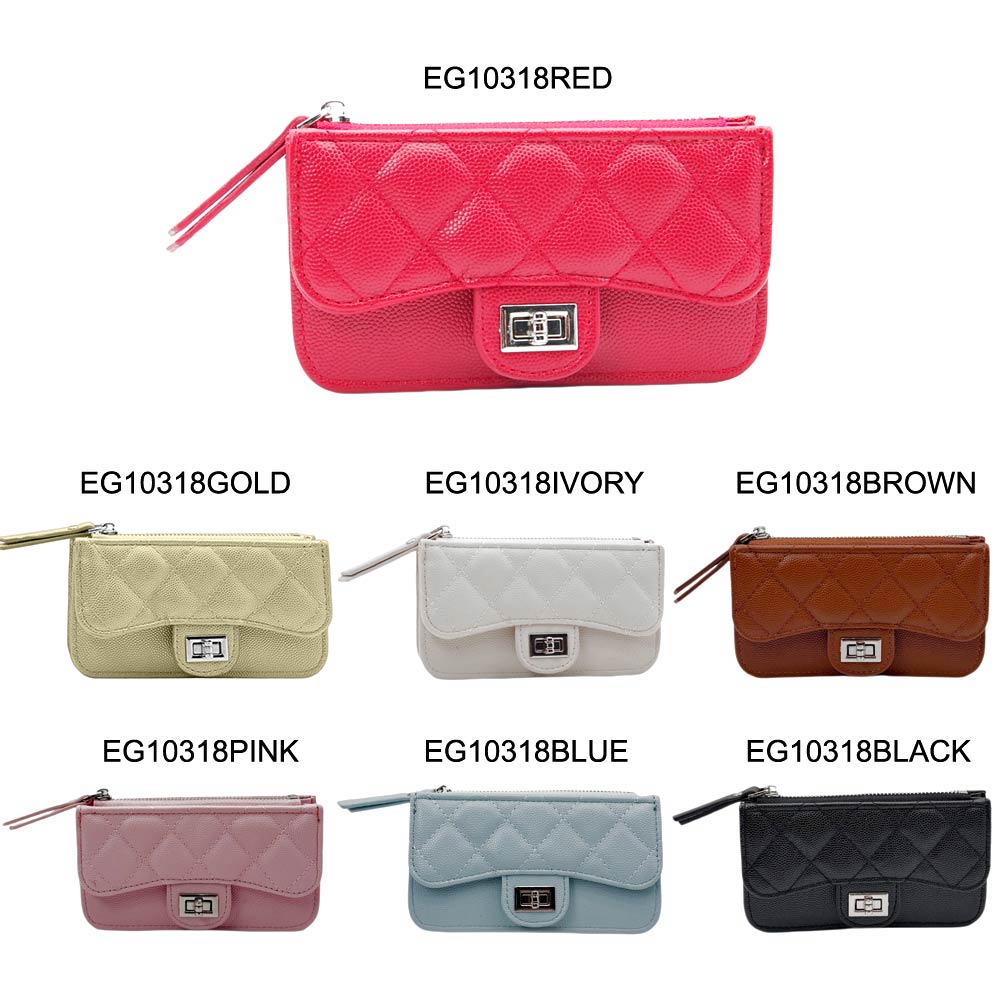 Quilted Faux leather Compact Card Holder Keychain Wallet