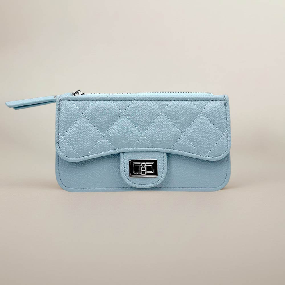 Quilted Faux leather Compact Card Holder Keychain Wallet