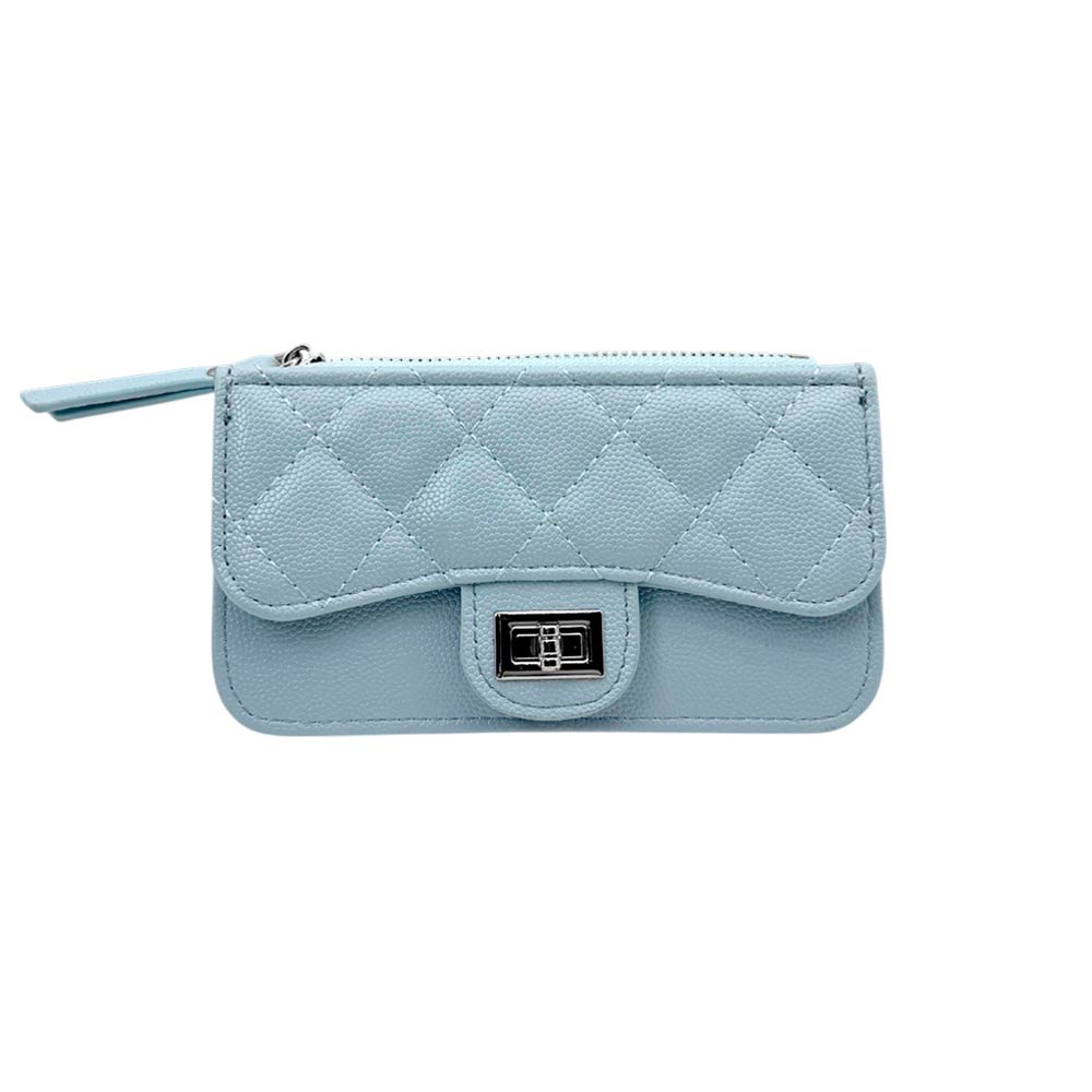Quilted Faux leather Compact Card Holder Keychain Wallet