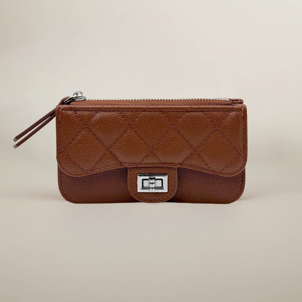 Quilted Faux leather Compact Card Holder Keychain Wallet