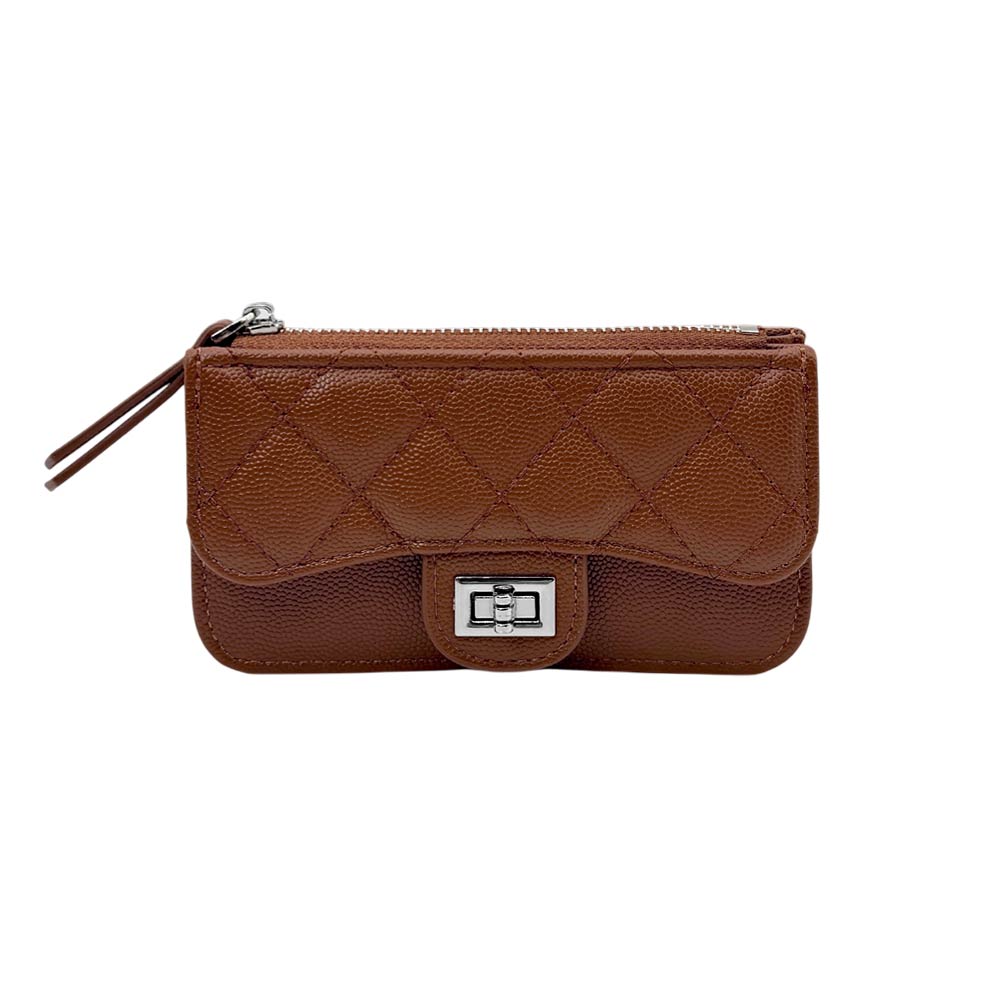 Quilted Faux leather Compact Card Holder Keychain Wallet