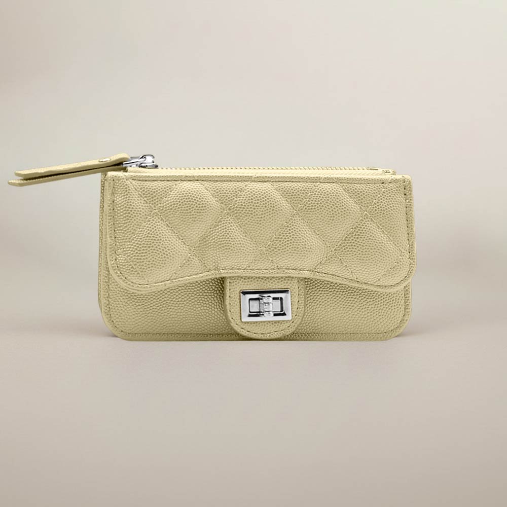 Quilted Faux leather Compact Card Holder Keychain Wallet
