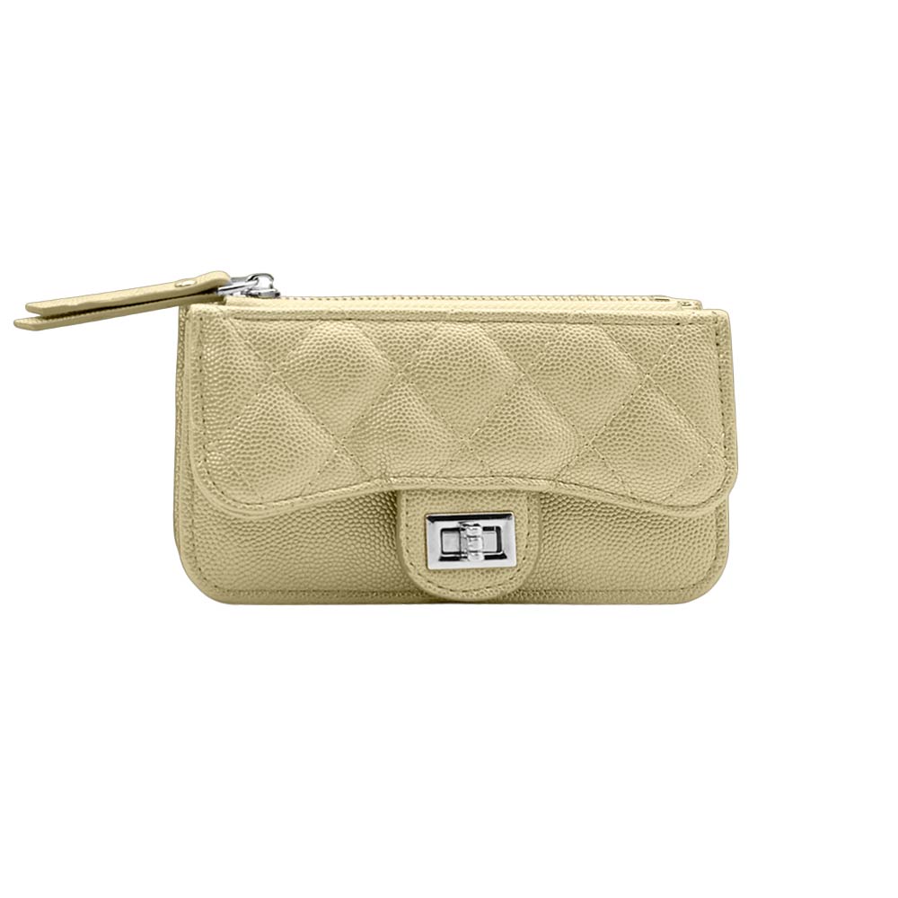 Quilted Faux leather Compact Card Holder Keychain Wallet