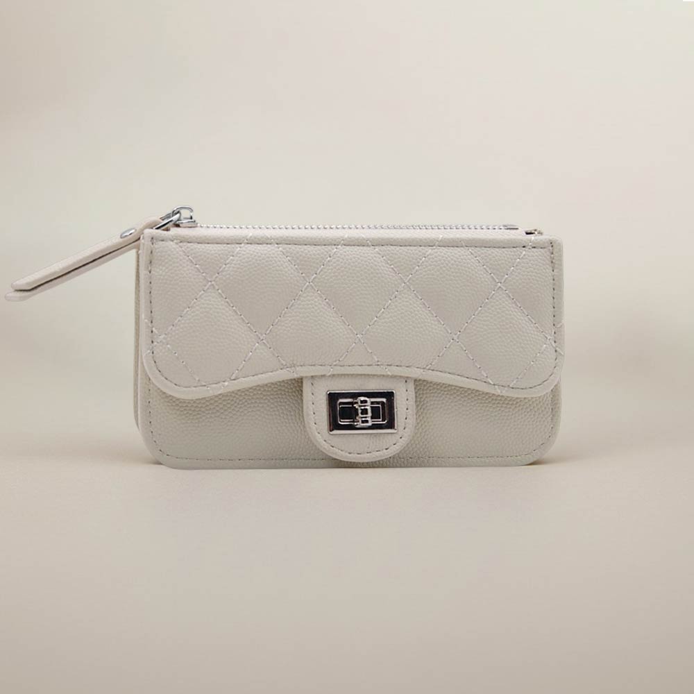 Quilted Faux leather Compact Card Holder Keychain Wallet