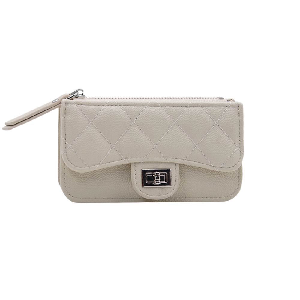 Quilted Faux leather Compact Card Holder Keychain Wallet