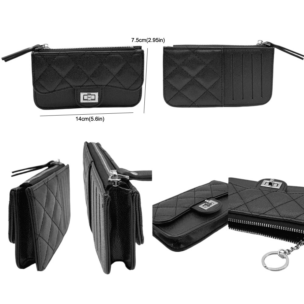 Quilted Faux leather Compact Card Holder Keychain Wallet