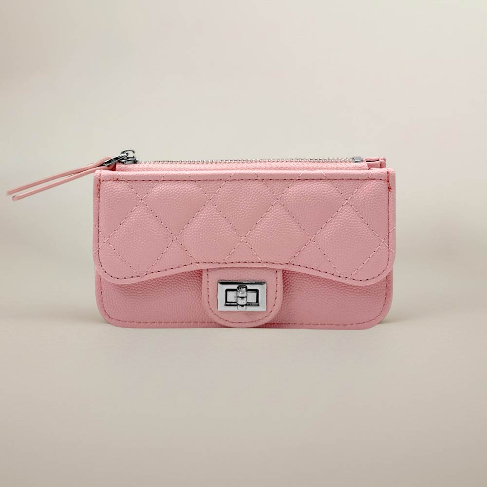 Quilted Faux leather Compact Card Holder Keychain Wallet