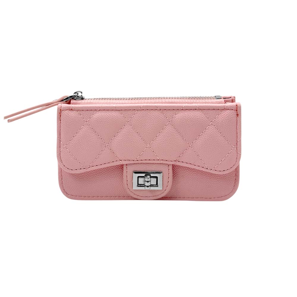 Quilted Faux leather Compact Card Holder Keychain Wallet