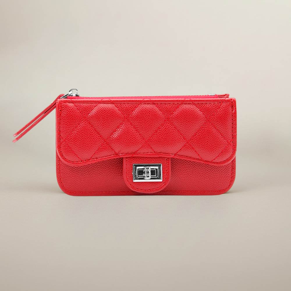 Quilted Faux leather Compact Card Holder Keychain Wallet