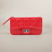 Quilted Faux leather Compact Card Holder Keychain Wallet