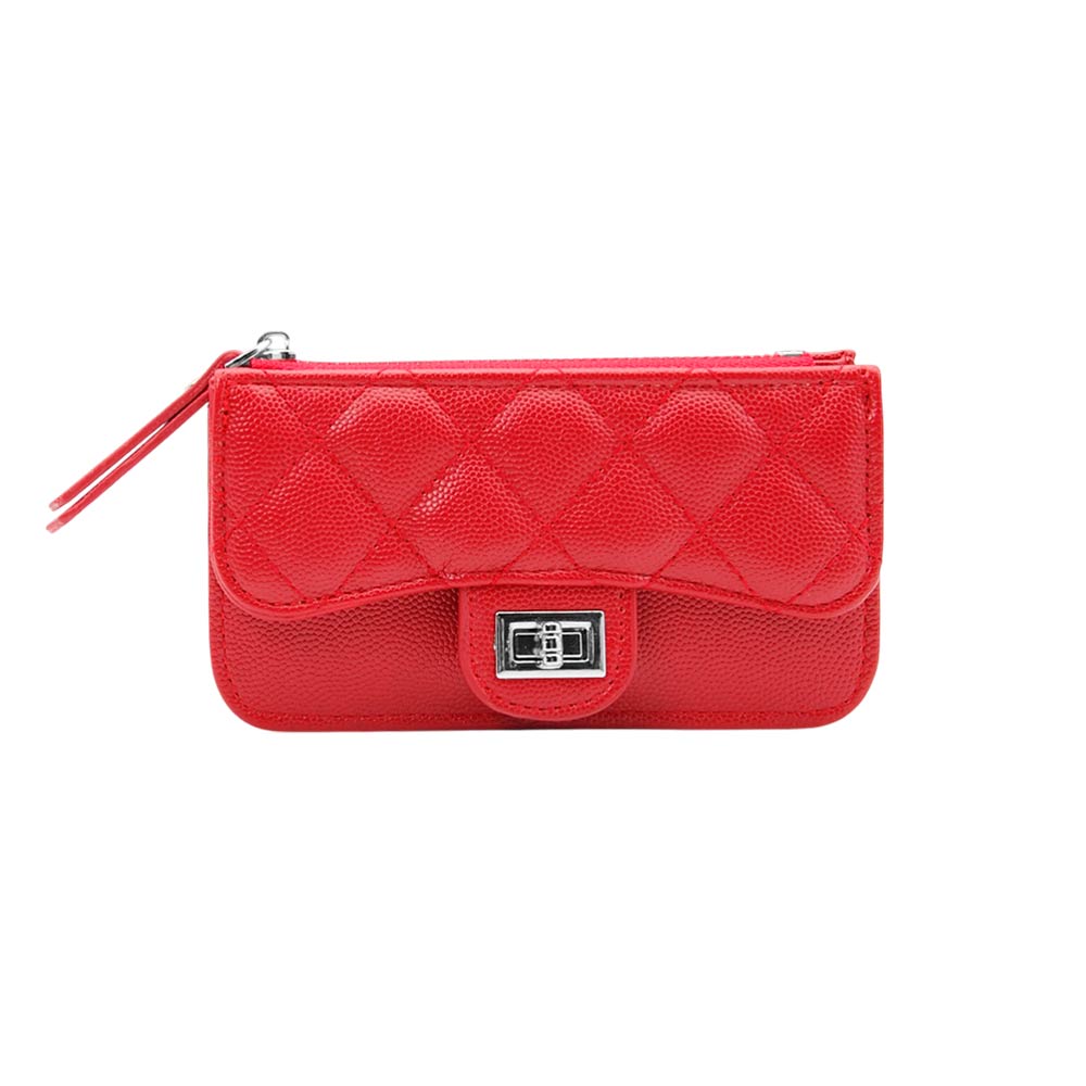 Quilted Faux leather Compact Card Holder Keychain Wallet