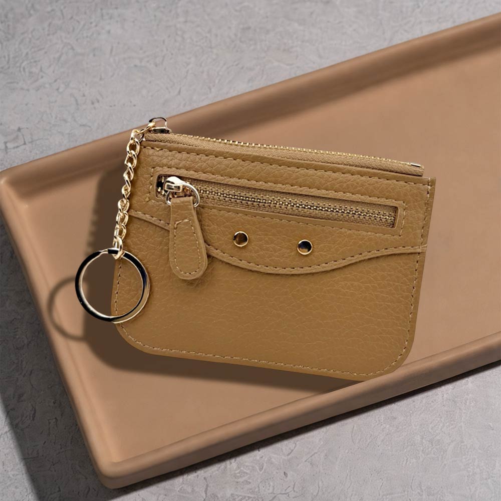 Slim Card Holder Wallet with Zipper Pocket and Heart Keyring