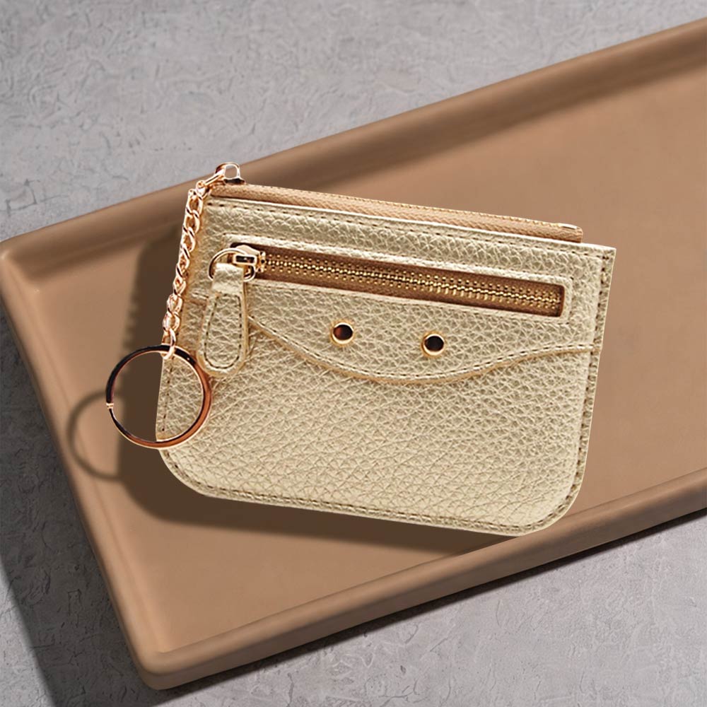 Slim Card Holder Wallet with Zipper Pocket and Heart Keyring