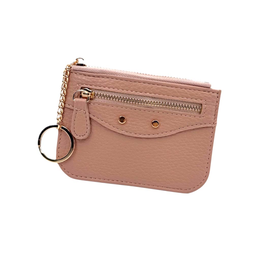 Slim Card Holder Wallet with Zipper Pocket and Heart Keyring