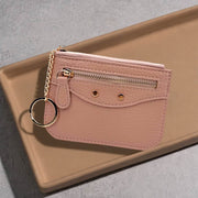 Slim Card Holder Wallet with Zipper Pocket and Heart Keyring