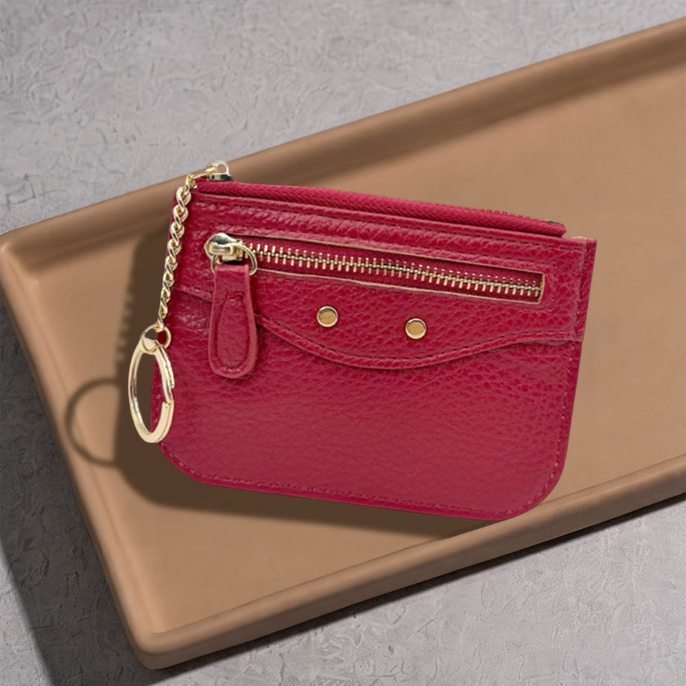 Slim Card Holder Wallet with Zipper Pocket and Heart Keyring
