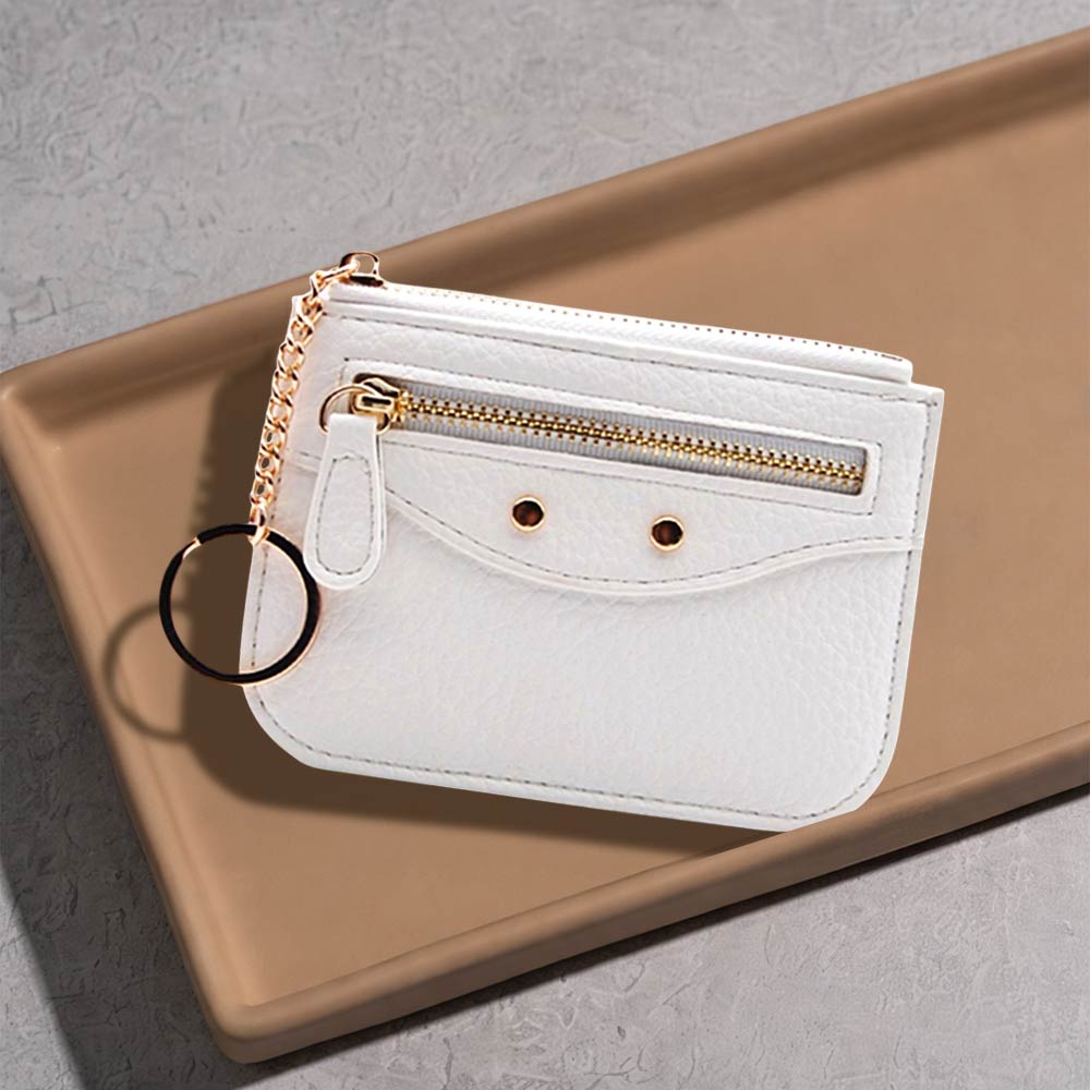 Slim Card Holder Wallet with Zipper Pocket and Heart Keyring