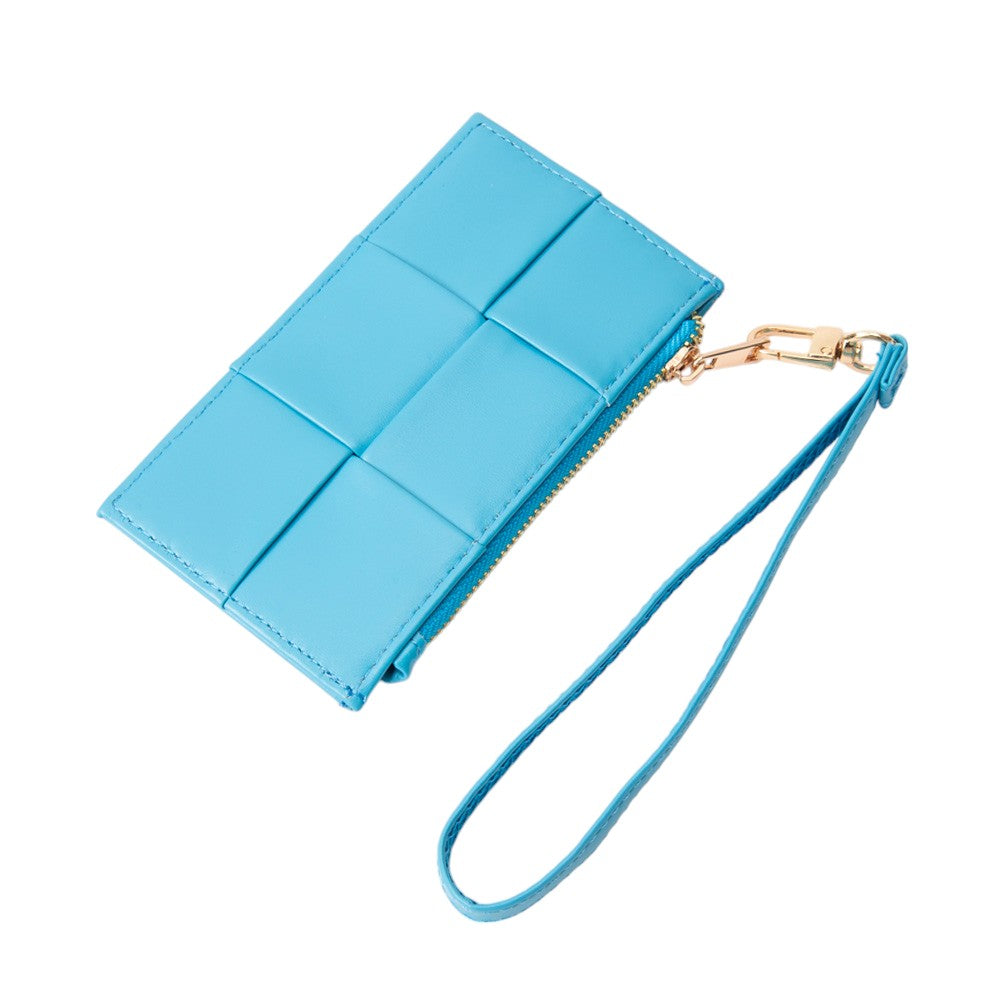 Faux Leather Weave Flat Wristlet Card / Coin Wallet