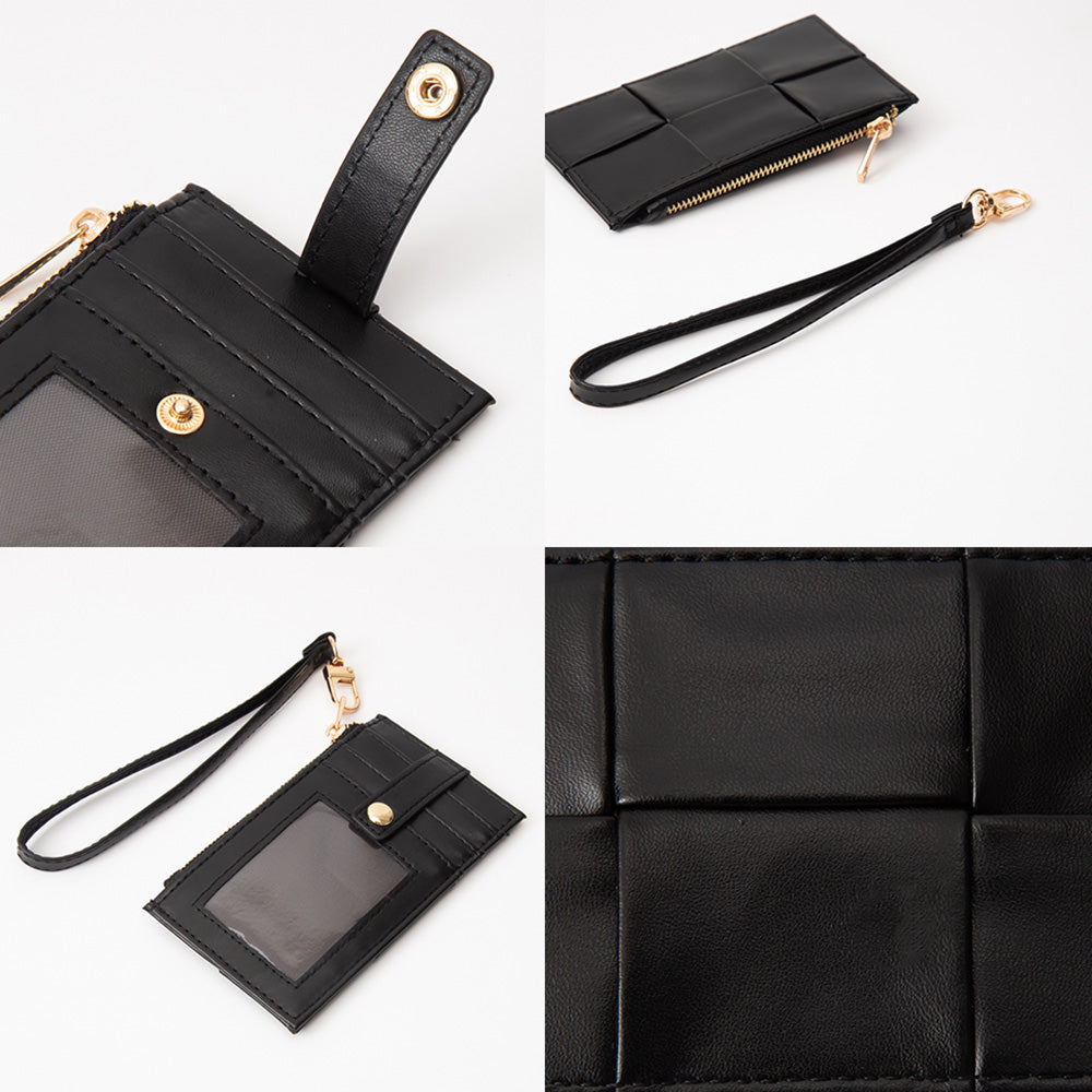 Faux Leather Weave Flat Wristlet Card / Coin Wallet