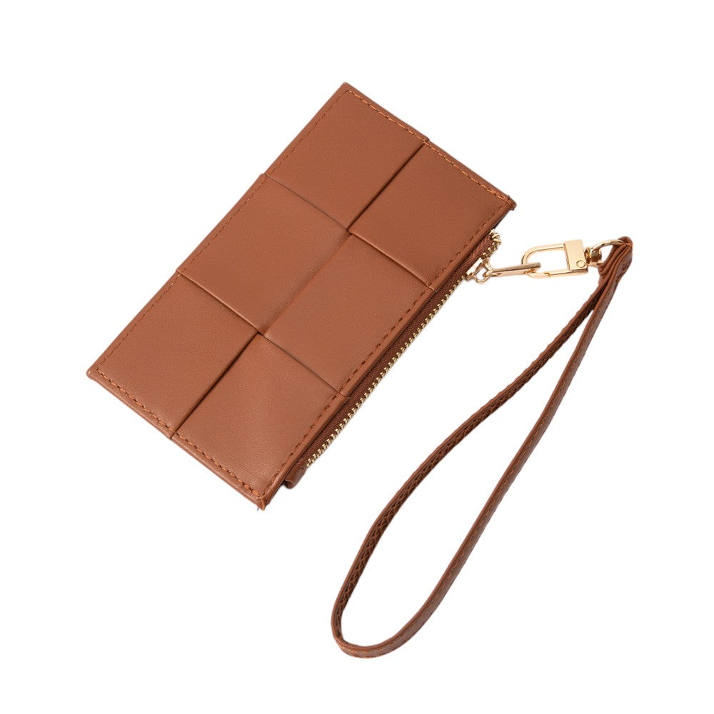 Faux Leather Weave Flat Wristlet Card / Coin Wallet