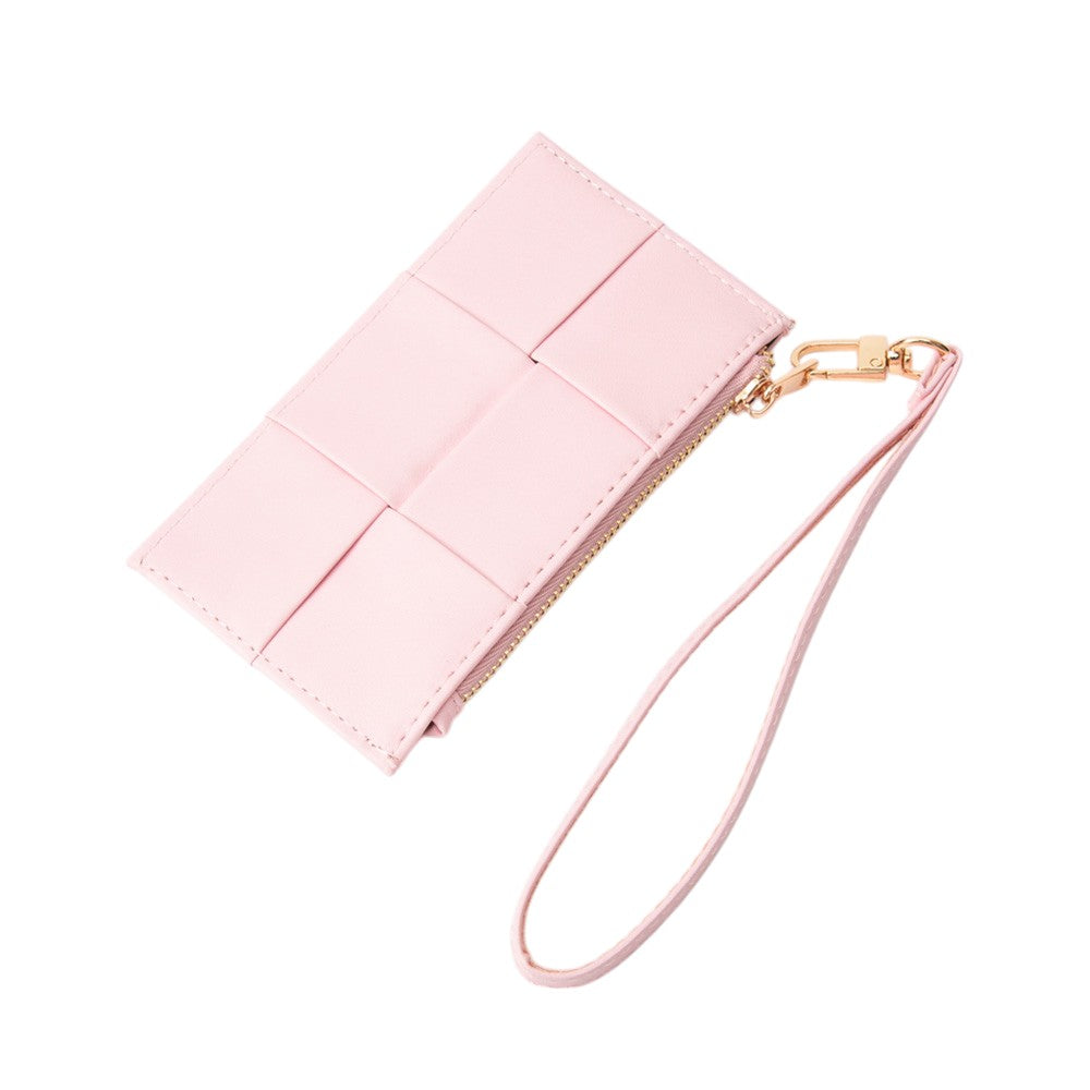 Faux Leather Weave Flat Wristlet Card / Coin Wallet