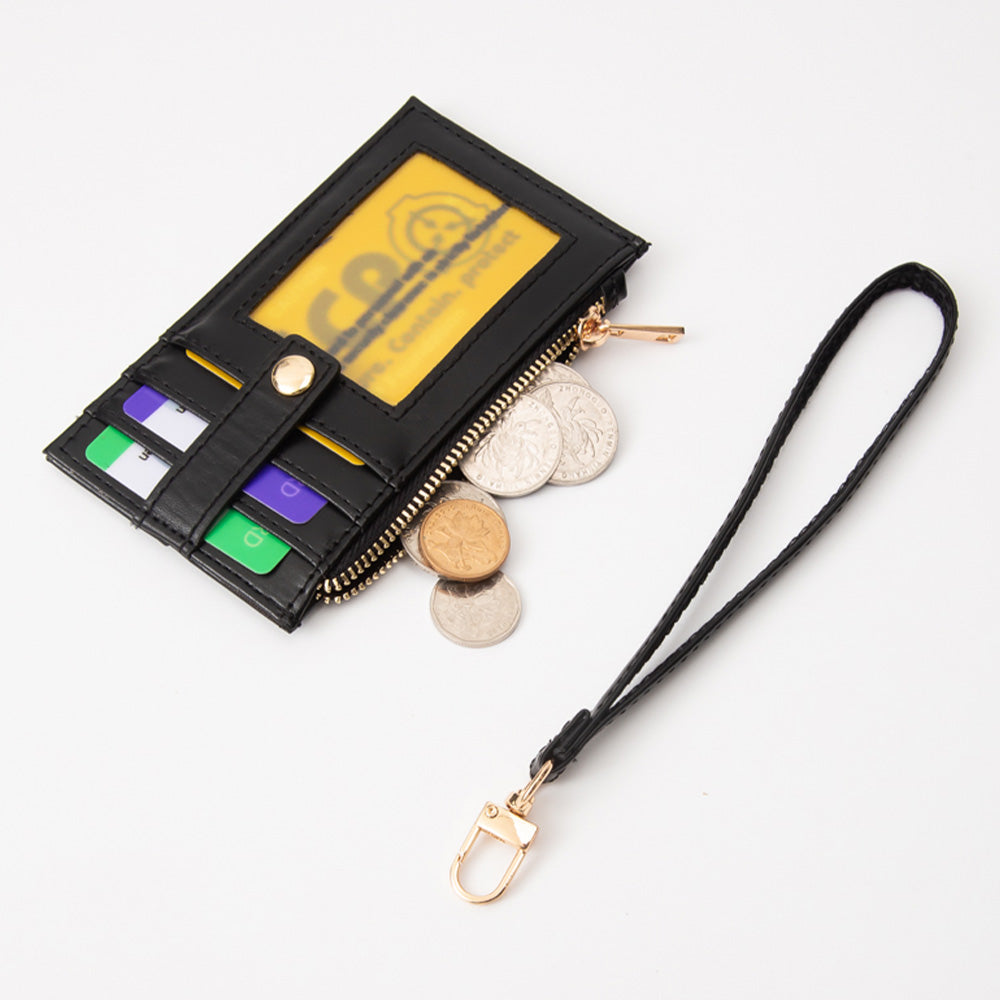 Faux Leather Weave Flat Wristlet Card / Coin Wallet