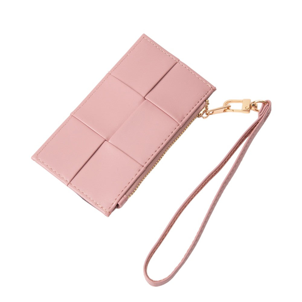 Faux Leather Weave Flat Wristlet Card / Coin Wallet
