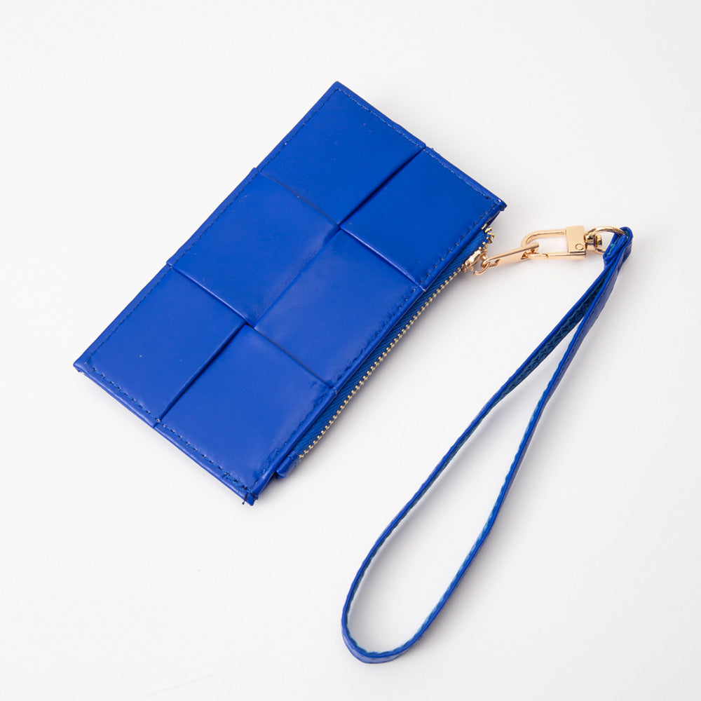 Faux Leather Weave Flat Wristlet Card / Coin Wallet