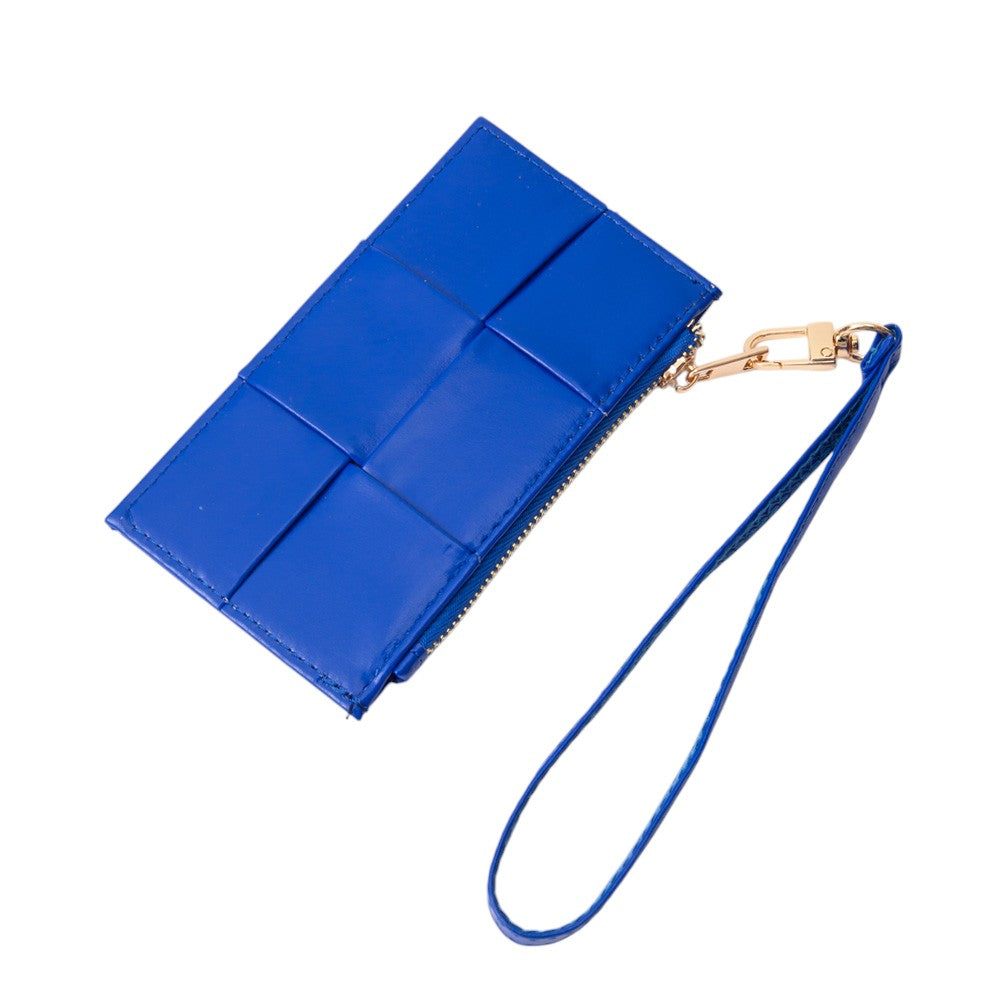 Faux Leather Weave Flat Wristlet Card / Coin Wallet