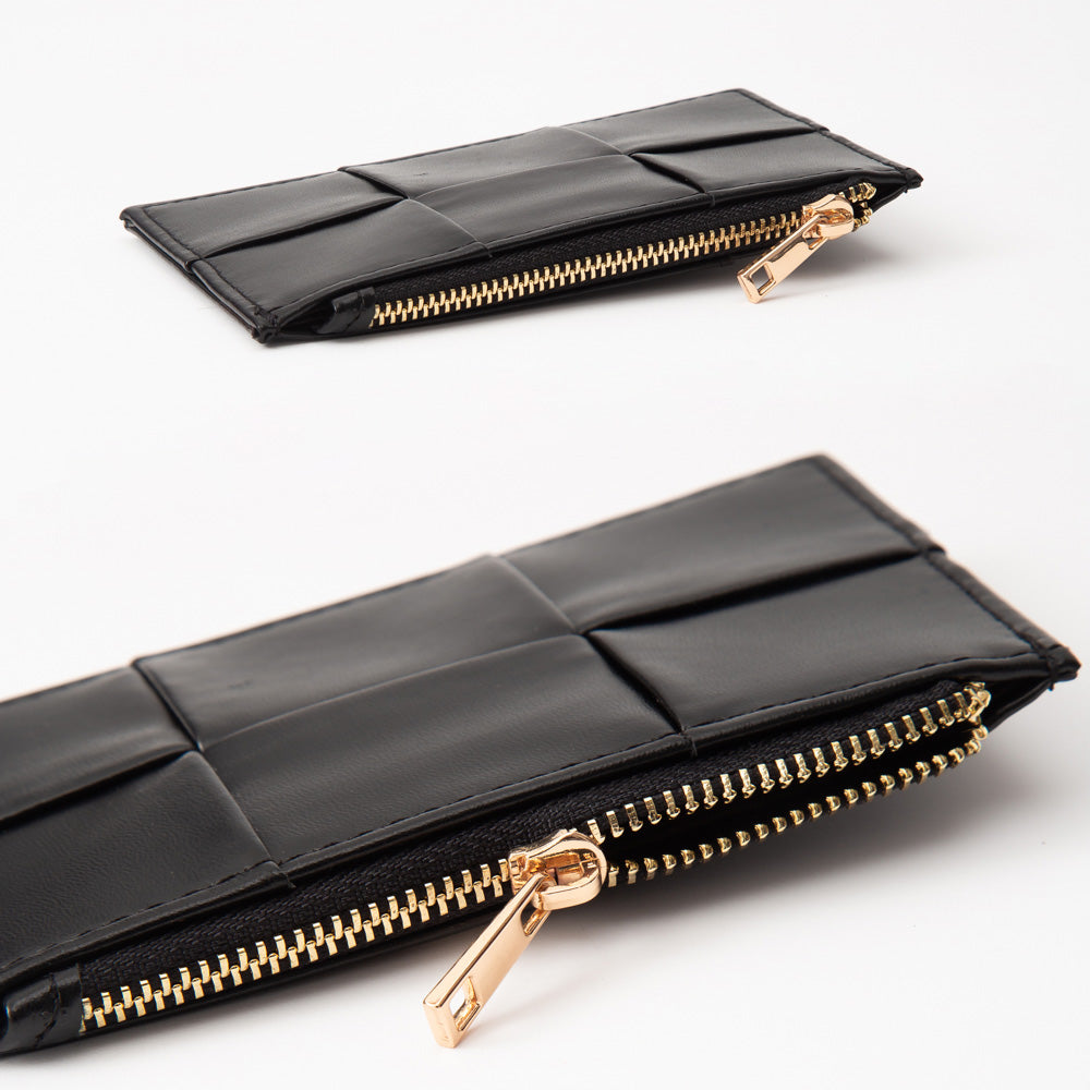 Faux Leather Weave Flat Wristlet Card / Coin Wallet