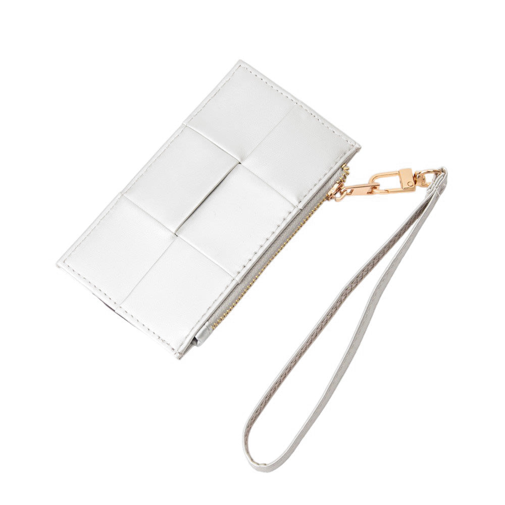 Faux Leather Weave Flat Wristlet Card / Coin Wallet