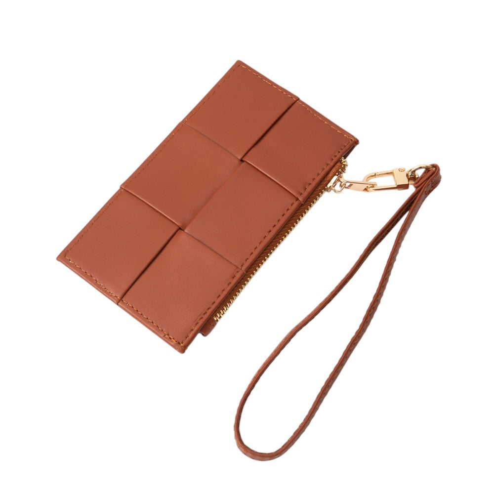 Faux Leather Weave Flat Wristlet Card / Coin Wallet