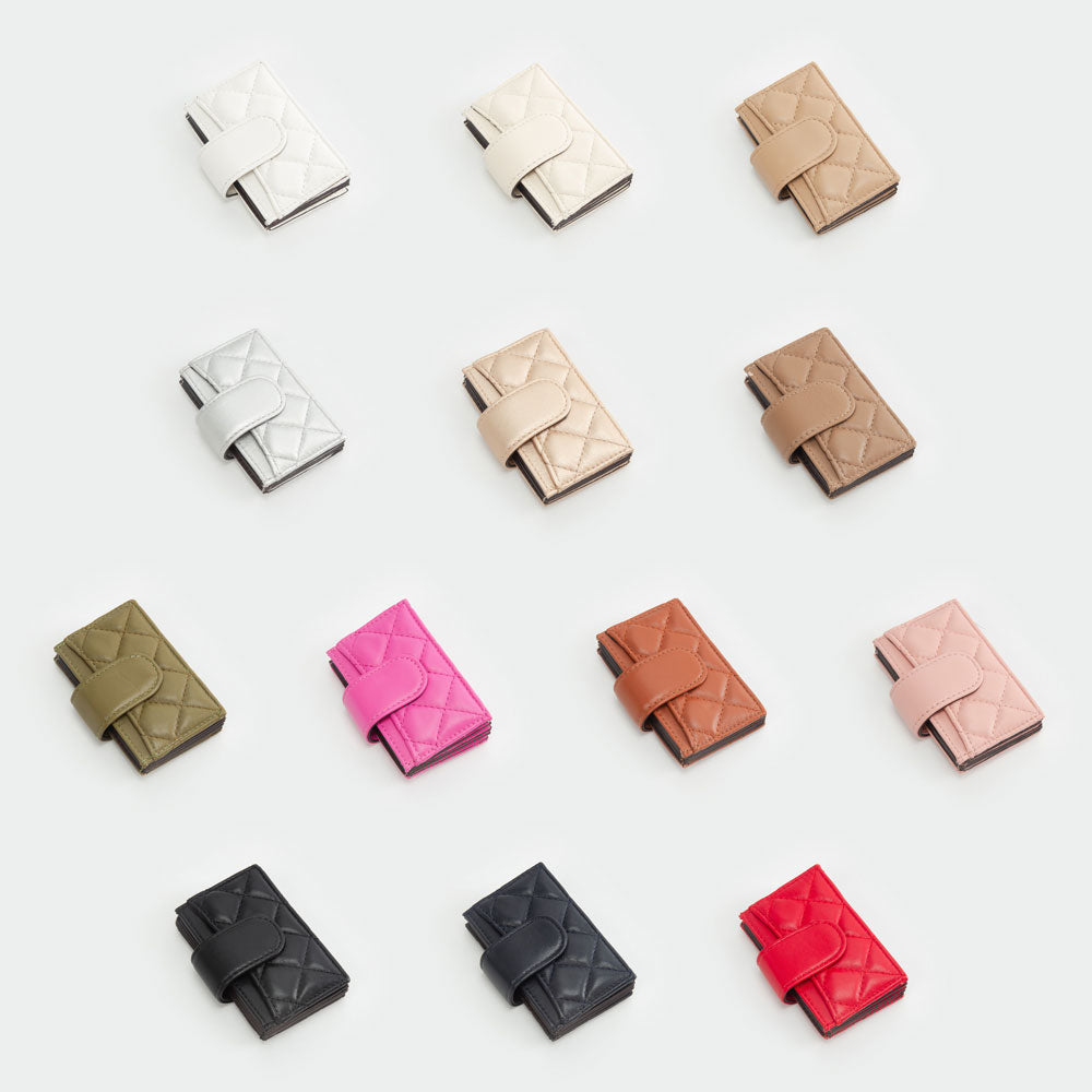 Quilted Faux Leather Snap Closure Card Holder Wallet