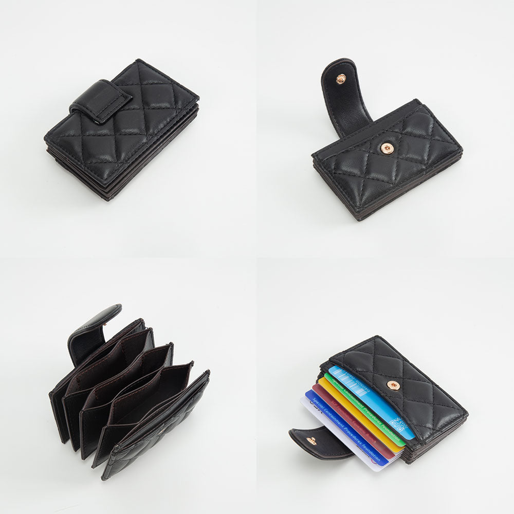 Quilted Faux Leather Snap Closure Card Holder Wallet