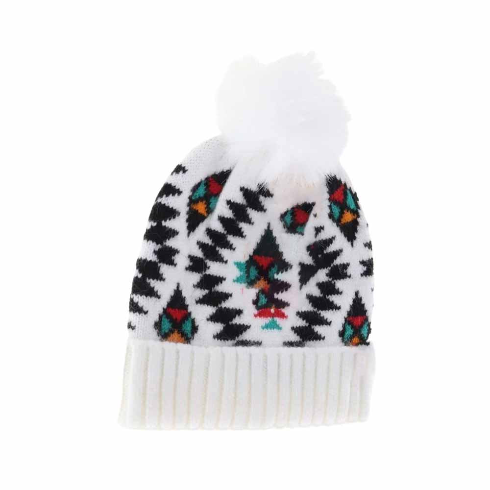 BABY Aztec Patterned Faux Fur Pom C.C Beanie