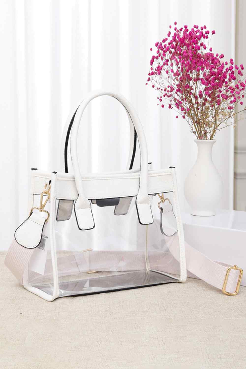 Women's Color Trim Clear Hand Bag Handbag