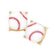 Women's Baseball Printed Square Stud Earrings