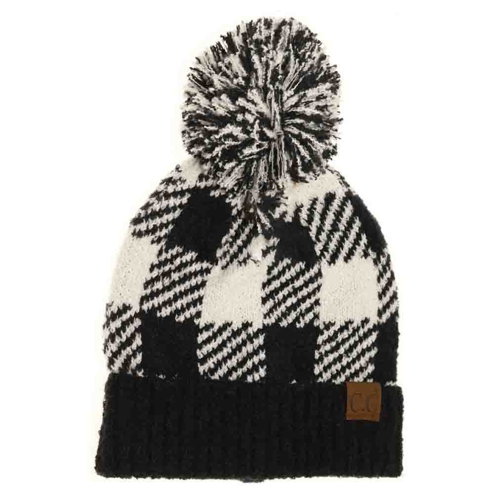 Buffalo Print Jacquard Knit Pom C.C Beanie