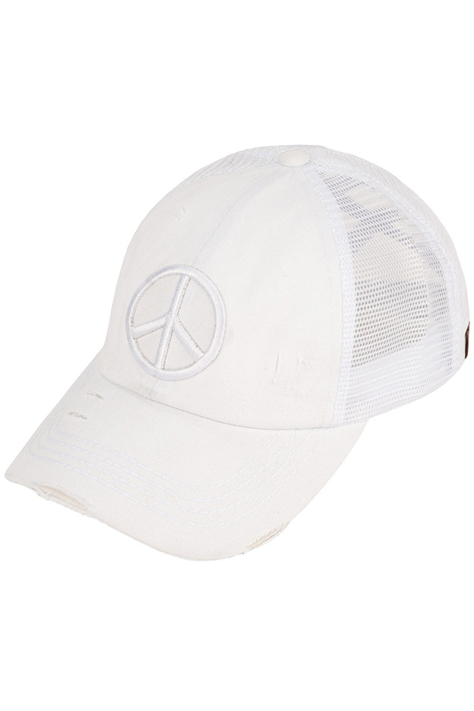 C.C Women's Peace Sign Distressed Ponytail Cap